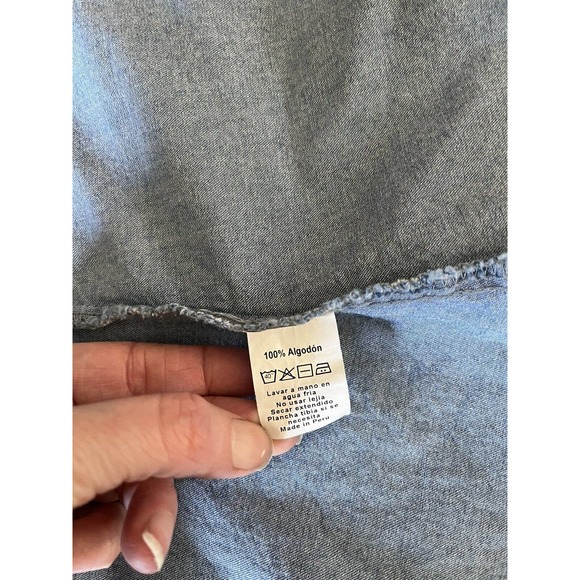 Exit Blue Chambray Denim Ruffle Accent Tunic Wrap Top Size Small - Picture 6 of 6